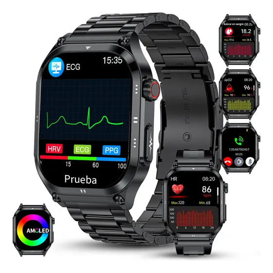 Reloj Inteligente Para Hombre Con Pantalla Completa Amoled De 2,04 Pulgadas, Delgado Y Ligero, Con Llamadas Bluetooth, Ecg Y Sos