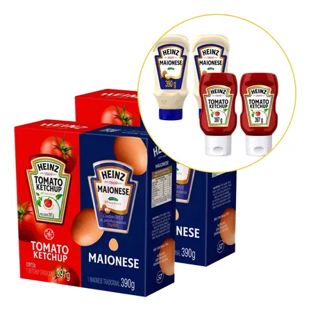 Kit 4 Molho Heinz - 2 Ketchup 397g + 2 Maionese 390g Burguer