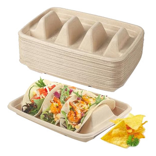 Soporte Para Tacos Desechable Biodegradable De 50 Piezas, 3 Soporte Para Tacos Desechable Biodegradable De 50 Piezas, 3