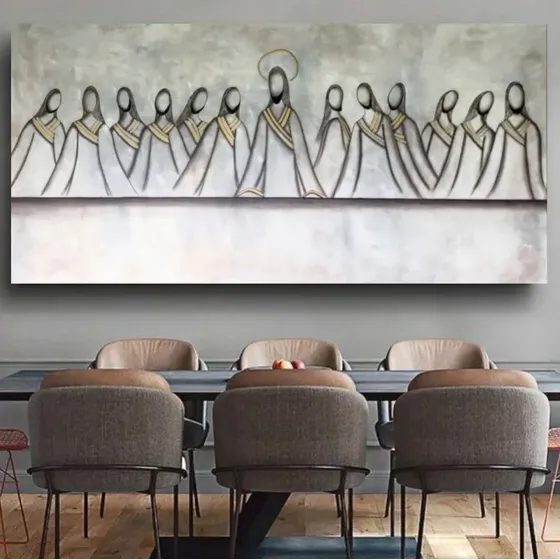 Cuadro Última Cena Minimalista Gris Canvas 140x80cm Negro