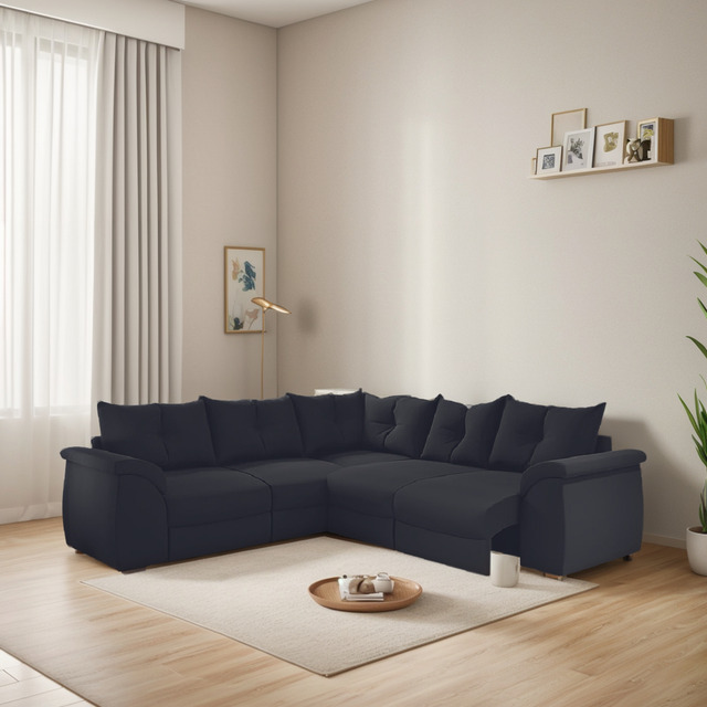 Sofá De Canto 5 Lugares Retrátil Qatar Suede Preto Sofá De Canto 5 Lugares Retrátil Qatar Suede Preto