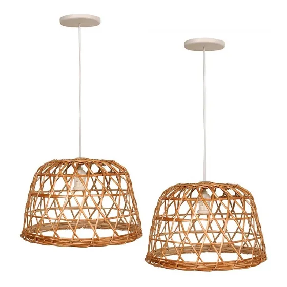 Set X2 Lampara Colgante De Mimbre - 1 Luz- Diam 30x20 Alto 