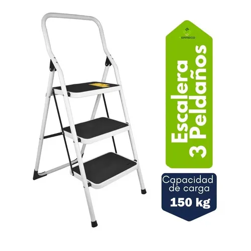 Escalera Tubular Plegable 3 Peldaños Pasos Alta Calidad