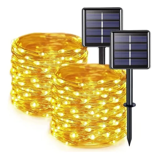 Pack X2 Guirnalda Solar Luces Hada Decorativas 200 Led 20mts