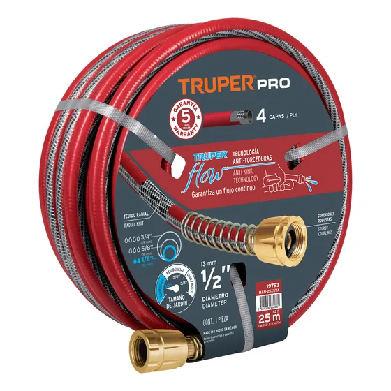 Manguera Uso Rudo Truper 1/2x15 4 Capas Super Reforzada