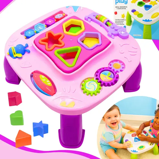 Mesinha Didática Infantil Educativa Sensorial Mesa Divertida Atividades Interativas Rosa Clube Educativo