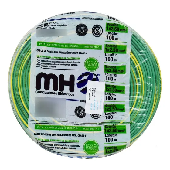 Cable Unipolar 2.5mm Verde/Amarillo X100m