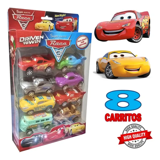 Caja 8 Carritos De Fricción Cars 3 Super Racer Rayo Mcqueen