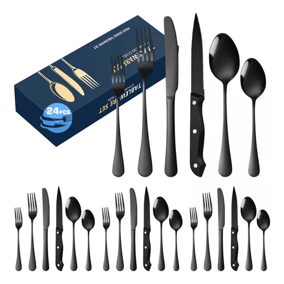 Juego De Cubiertos De Acero Inoxidable Negro Topon