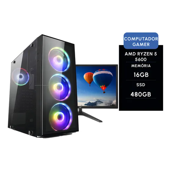 COMPUTADOR GAMER BRX AMD RYZEN 5 5600G 16GB SSD 480GB + MONITOR 21