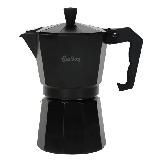 Cafetera Aluminio Hudson Black Estilo Italiana 6 Pocillos