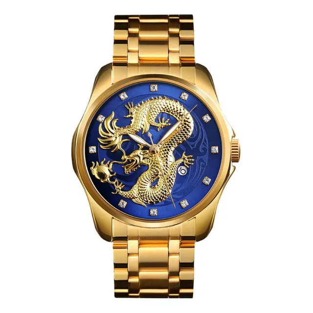 Hombres De Lujo Oro Chino Dragón Tallado Dial 9zy8g