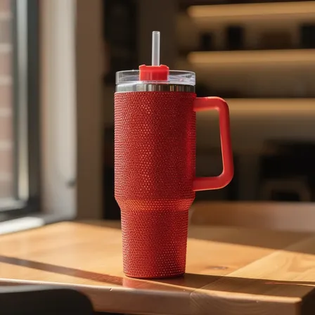 Copo Térmico Brilhante C/ Canudo Inox 1200 Ml Garrafa Brilho Vermelho