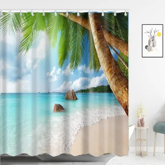 Abxinyoule Cortina Ducha Playa Tropical Poliester Tela Baño