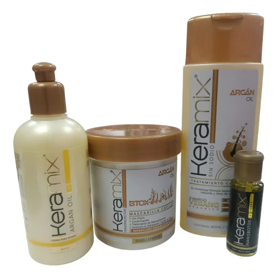 Argán Oil Keramix Shampoo+mascarilla+crema P/peinar+ampolla