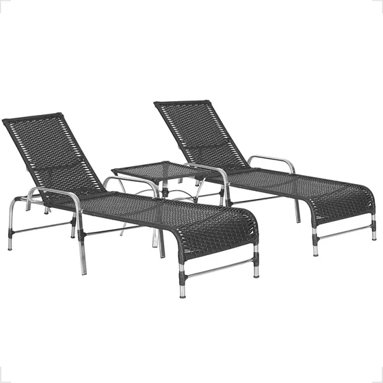 Trama Original Aluminio kit 2 espreguiçadeiras com mesa cor preto