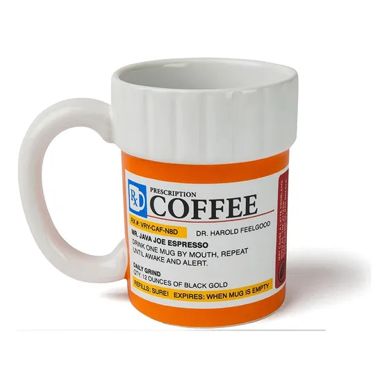 Taza De Cerámica En Forma De Frasco Para Pastillas Color Blanco y naranja