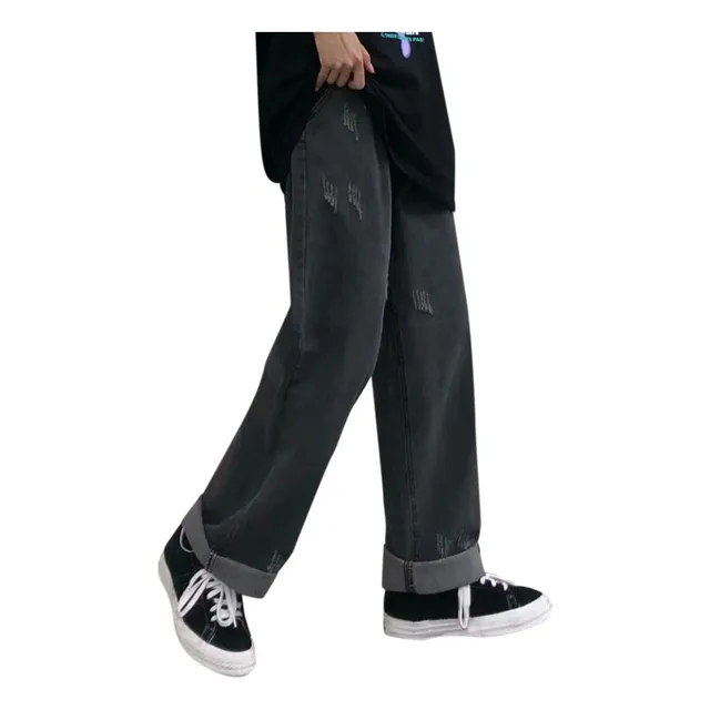 Ropa Hombre Pantalon Vaquero Suelto Moda Calle Ancho Talla