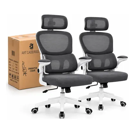 Kit 2 Cadeiras De Escritório Ergonômica Suporte Lombar Nr17 Cinza Espuma De Alta Densidade
