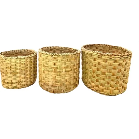 Set 3 Maceteros De Junco Tejido Canasto Organizador Plantas