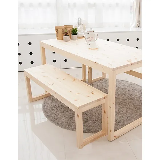 Mesa E 2 Bancos De Madeira Maciça De Pinus Natural - 195x60
