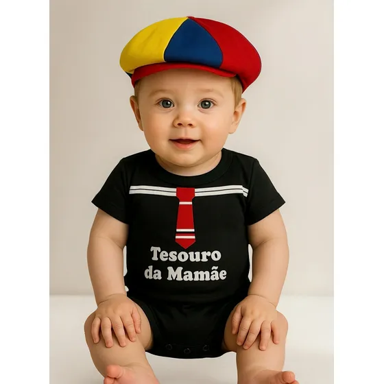 Body Infantil Roupa Mesversário Bebê Kiko Chaves Com Touca