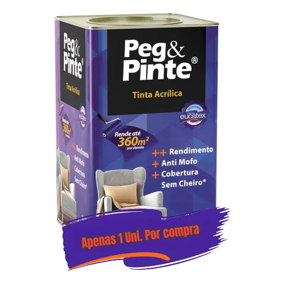 Tinta Acrílica Peg E Pinte Eucatex 18l Econômica Sem Cheiro E Anti Mofo Com Proteção De Superfície Interna E Rendimento Extra Ouro Tintas Cor Branco Gelo