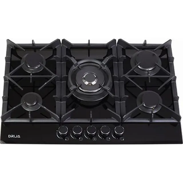 Cocina A Gas De 5 Hornillas Color Negro, Drija