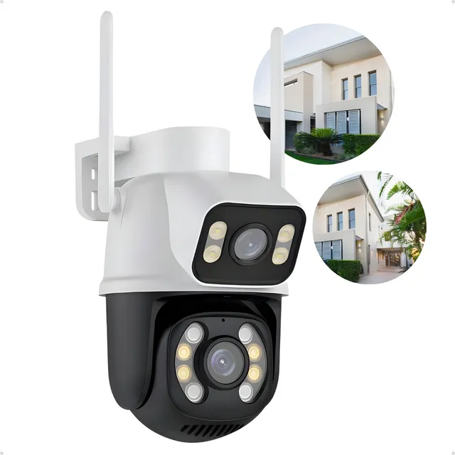 Cámara PTZ Wi-Fi con doble lente y pantalla 360 5G, impermeable, 6 MP, color blanco