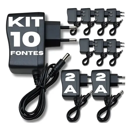 Kit 10 Fontes Eletrônica 12v 2000 Ma 2a 24w 110-220v Plug P4