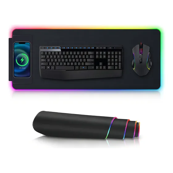 Alfombrilla De Ratón Gamer Rgb Luz Led Con Carga Inalámbrico Color Negro Diseño Impreso Fnatic