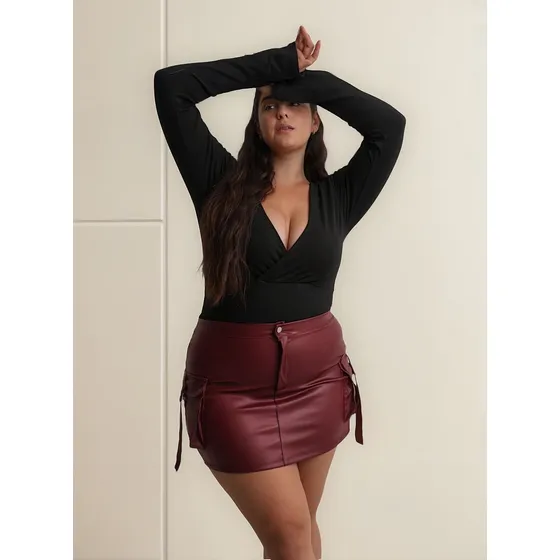 Mini Falda Cuerina Tipo Cargo Toxic Mujer Naif
