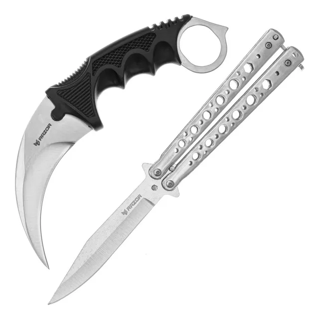 Cuchillo Karambit Y Navaja Mariposa Combo Plateado Csgo