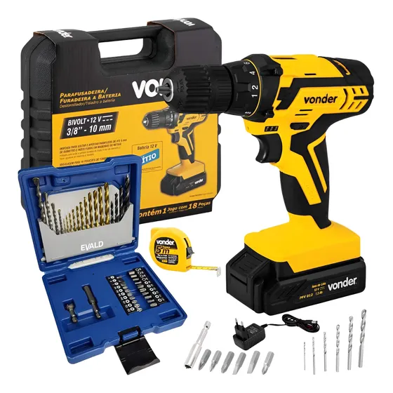 Parafusadeira Furadeira 12v Pfv012 Vonder E Kit 41 Pçs Evald 127/220v
