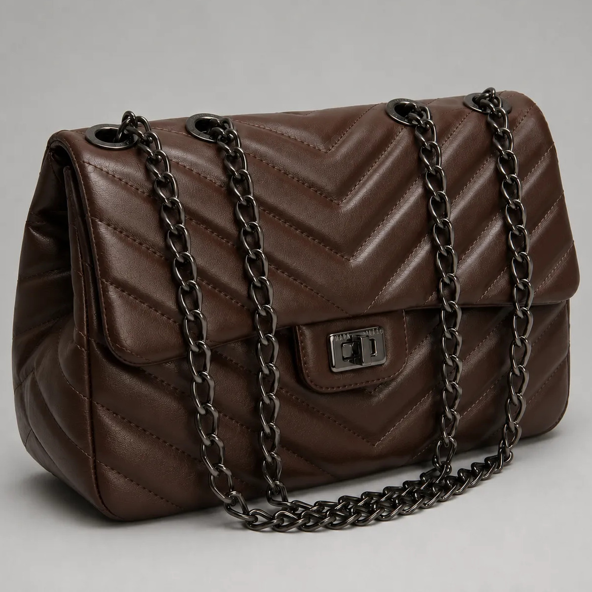 Bolsa Feminina Corrente Transversal Ombro Matelassê Média Café