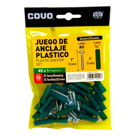 Tornillos Con Ramplug Verde 8x1'' 50pzs Covo