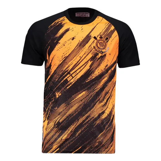 Camiseta Corinthians Casual Laranja Rajados Estilo Torcedor