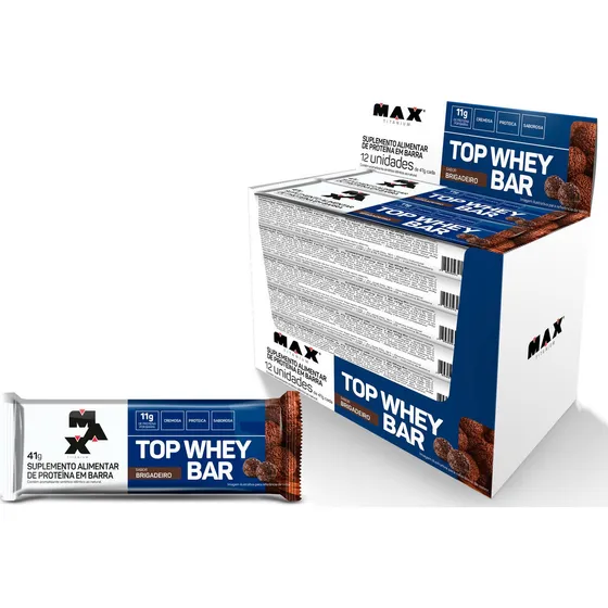 Top Whey Bar - Caixa C/12 Unidades - Max Titanium Sabor Brigadeiro