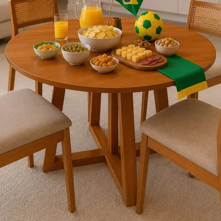 Mesa De Jantar Redonda Freijó C/ Base Em Madeira Maciça 80cm Mel