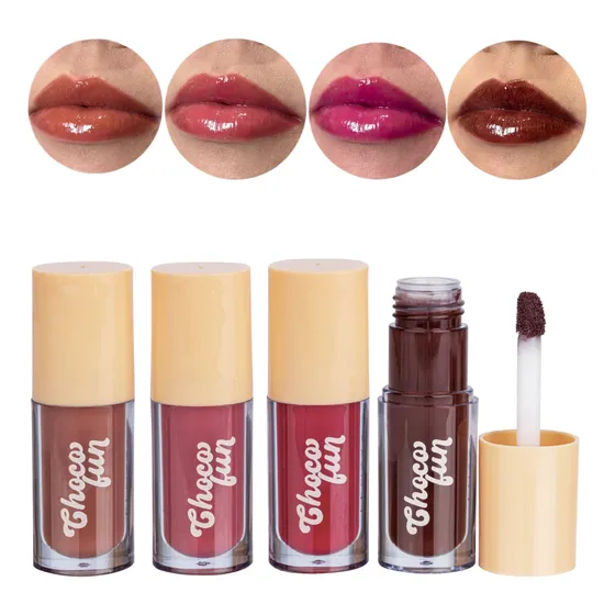 Kit 4 Cream Tint Gloss Labial Batom Choco Fun Fenzza 4 Cores