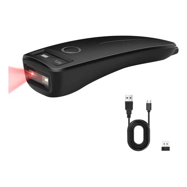 SHAWTY Lector De Código De Barras Bluetooth Inalámbrico 1d 2d QR Negro (Inalámbrico 2.4GHz + Cable USB) Supermercado/Biblioteca/Teléfono Android/iOS/PC/Windows/Mac