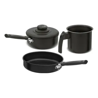 Conjunto Panela Canecão Frigideira Antiaderente 3 Pç Fortlar Cor Grafite Conjunto Panela Canecão Frigideira Antiaderente 3 Pç Fortlar Cor Grafite