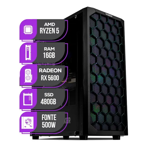 Pc Gamer Mancer, Amd Ryzen 5, Rx 5600, 16gb Ddr4, Ssd 480gb