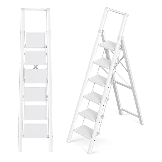 Escalera Plegable De Aluminio 6 Escalones Para Techos Altos