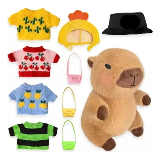 Para Peluche Capibara Con 9 Piezas Ropa Y Accesorios