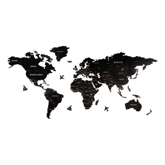 Mapa Mundi De Mdf Grabado Con Nombre Y Divisiones 1.20x60cm