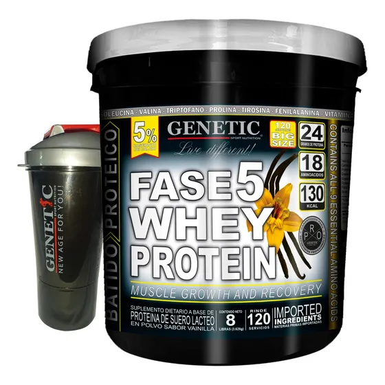 120 Servs Masa Muscular F5 Whey Protein Vaso Smart Genetic