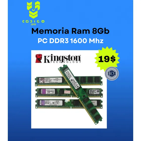Kingston  Memoria Ddr3 Pc Kingston Kvr16n11/8 8gb 1600