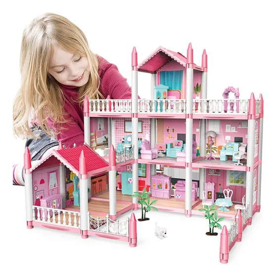 Casa de muñecas gzcb-mx Rosa con muebles