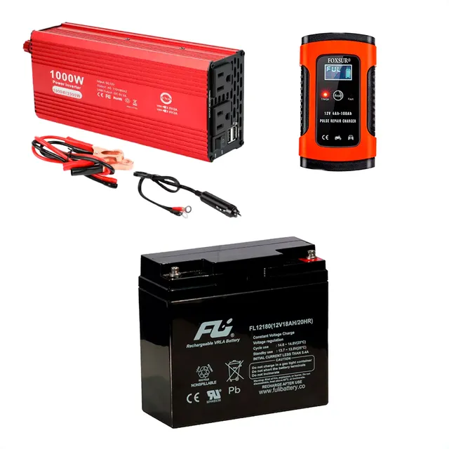 Kit Inversor De Voltaje 1000w + Bateria 12v 18ah + Cargador